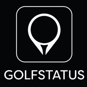 The GolfStatus logo in white on a black background
